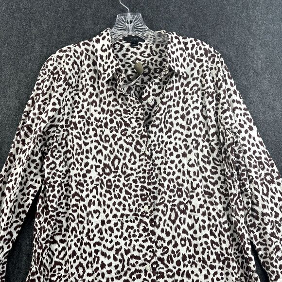 J.Crew Dress Voile Beach Shirt Women's Medium Biege Leopard Print - Picture 2 of 9